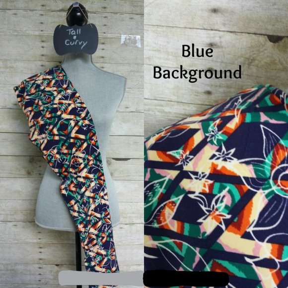 LuLaRoe Leggings Original TC - Blue, Yellow, Oranges, Greens & White Print - Picture 1 of 1